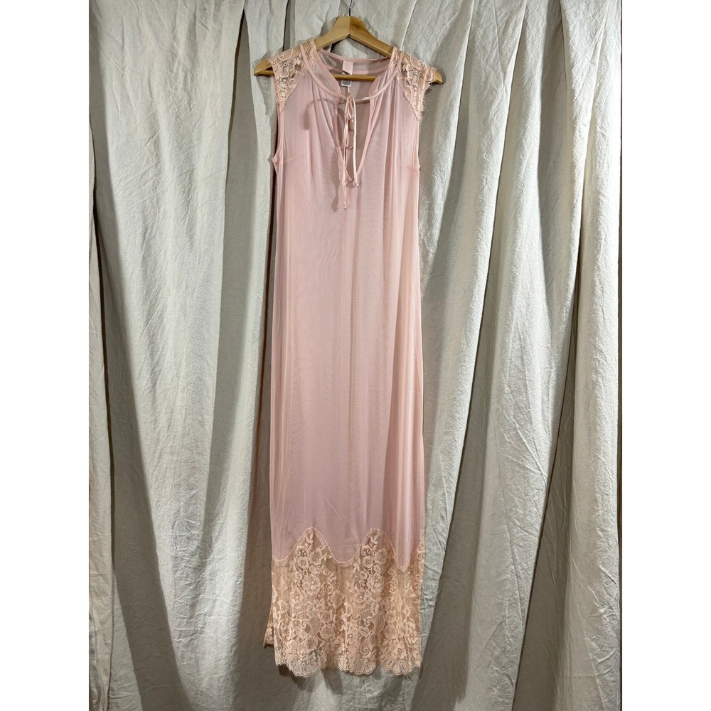 HAH Hot As Hell Pink Mesh Lace Maxi Slip Dress Sheer Fairy Nightgown Small